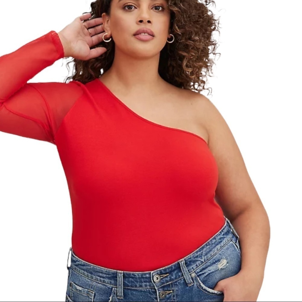 New with tags TORRID One-shoulder Top - Size: 2 Foxy & Mesh Red.